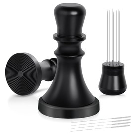 2 IN 1 Upgrade WDT tool Espresso with Coffee Tamper Ripple Base Espresso Distribution Tools Set 10 x 0.35mm 304 Stainless Steel Needles Installed with 4 Extra needles Replacement (58mm Ripple Base)