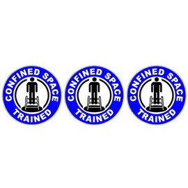 (x3) | Confined Space Trained & Certified Hard Hat Sticker/Helmet Decal Label Lunch Tool Box 2"x2" (Blue)