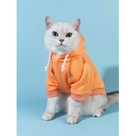 QWINEE Basic Dog Hoodie, Dog Warm Jacket, Cat Apparel, Dog Shirt, Dog Clothes for Puppy Kitten Small Medium Dogs Cats Orange XXS