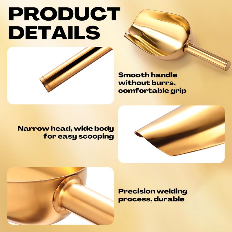 Roshtia 12 Pcs Gold Ice Scoops Stainless Steel Mini Scoop
