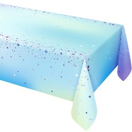 Cheerland 9x5 ft Fabric Tablecloth Iridescent Party Decorations Confetti Table Cover for Birthday Party Decorations Iridescent Party Supplies Wedding Table Decorations Holographic Iridescent Birthday