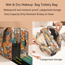 Travel Toiletry Bag Makeup Bag Women's Men's Large Travel Toiletry Bag Cosmetic Products Waterproof Storage Bag Wet & Dry Wash Bag (Big Face Cat, Large Size)