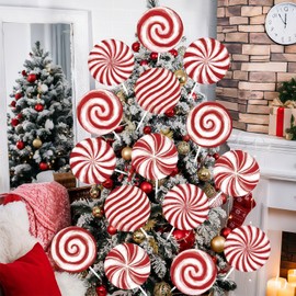 Briwooody 18 Pcs Christmas Tree Decorations Lollipop Candy Christmas Tree Picks Peppermint Ornaments for Xmas Vases Home Offices Holiday Party Decor(Red White,Peppermint)