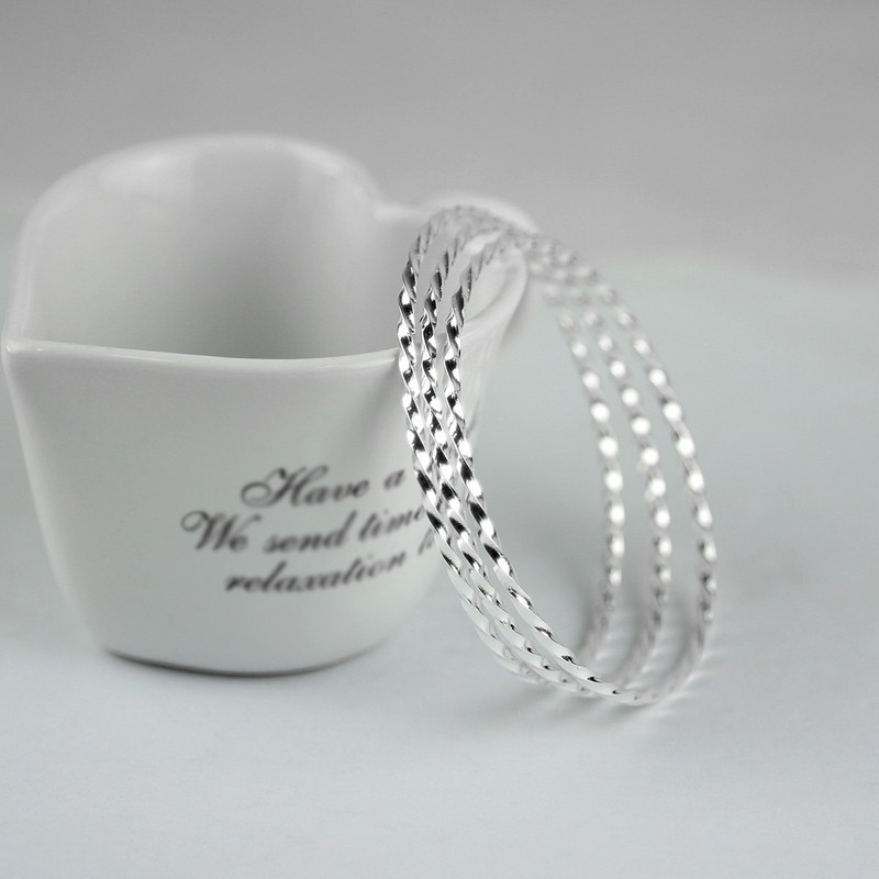 Mecool S925 Sterling Silver Bracelet Solid Twisted Bangle Bracelet Stackable