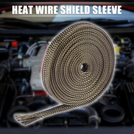 X AUTOHAUX Fiberglass Heat Wire Shield Sleeve Heat High Temp Shield Adjustable Heat Shield 10ft 8mm 5/16" Titanium Tone for Car Wire Loom Protection