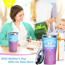 GINGPROUS New Mom Gifts, Promoted to Mommy Est 2025 Tumbler, Mothers Day Gifts for New Mom to be First Time Mommy Mother Pregnancy Baby Shower, 20oz Insulated Stainless Steel Travel Tumbler, 20oz