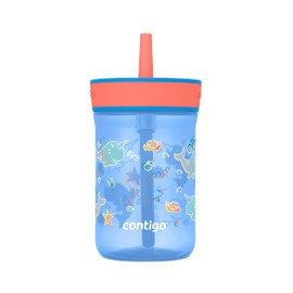 Contigo Kids’ Leighton Straw Tumbler with Spill-Proof Leak-Proof Lid 14oz Blue Poppy/Narwhals
