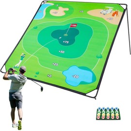 MOLACHI Golf Chipping Game, 71"x71" Portable Sticky Golf Play Mat, Indoor Outdoor Golf Practice, 2 Adjustable Clubs ＆ 20 Sticky Golf Balls for Adults, Family Fun Yard Game Golf Lawn Activity