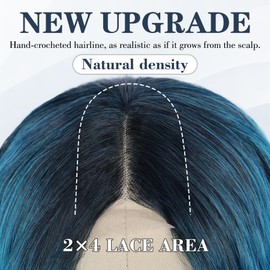 NAYOO Long Ombre Bluish Green Wavy Wig for Women 26 Inch Middle Part Lace Hairline Curly Wavy Wig Natural Looking Synthetic Heat Resistant Fiber Wig for Daily Party Use