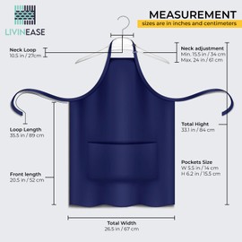 LivinEase Unisex Adjustable Bib Aprons - Stylish Chef Aprons with Double Pockets for Men and Women – Ideal for Cooking, Gardening, and Barbecue Aprons (Navy White, Pack of 2)