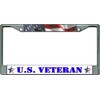 U.S. Veteran with Wavy American Flag Chrome License Plate Frame