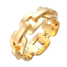 Kuzzoi Solid men's ring (8 mm) in anchor chain design, band ring for men made of 925 sterling silver, gold-plated lifestyle ring in chain look, ring size 54 - 66, 0607270122, Sterling Silver