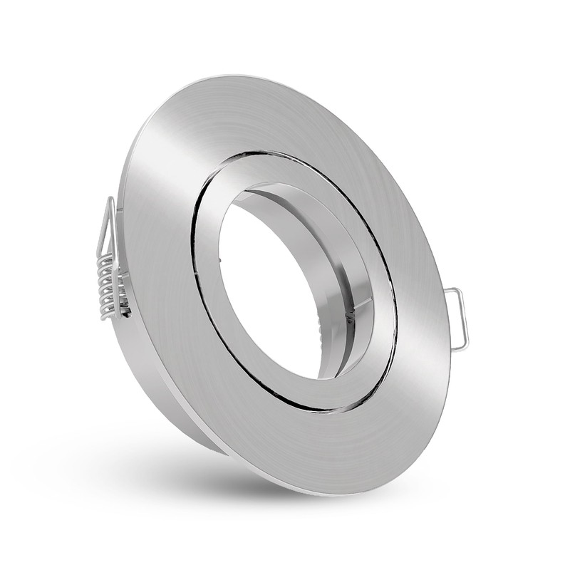Recessed Spotlight Frame, Round, Pivoting, Stainless Steel and White