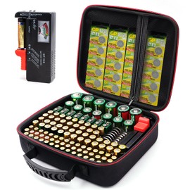 Glamgen Battery case organizer with Tester (BT168), Battery Storage case Holds 126 Batteries Various Sizes AAA AA C D 9V Lithium 3V, Batteries Holder Organizer