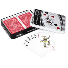 NOONSIAL Baraja Poker, Cartas de Plástico 100% Impermeables, Naipes con Caja de Hojalata, Tamaño de Póquer, Juegos de Póquer Adecuado para Fiestas, Piscina, Playa, Viajes,(2 Barajas Rojo)