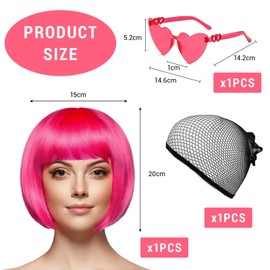 COWANIEE Pink Bob Wigs for Women with Sunglasses and Wig Cover Set, Pink Short Wig
