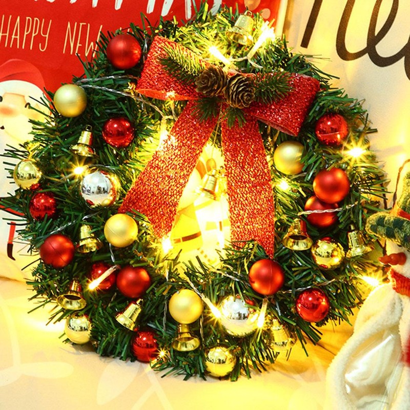 Xmas Wreath with 20 LED Lights and Bells Christmas Garland