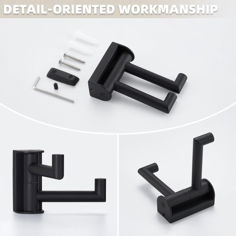 Angle Simple Swivel Double Towel Hook Matte Black, 304 Stainless