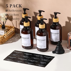 Shampoo and Conditioner Dispenser, 5Pack Refillable Shampoo and Conditioner Bottles,16.9oz Pump Bottles for Shampoo and Conditioner, Amber Shampoo Containers for Shower