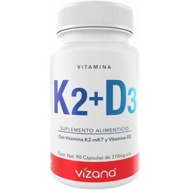 VIZANA NUTRITION | Vitamina K2-MK7 + D3 en Cápsulas HPMC Vegetarianas (90 Caps-370 mg)