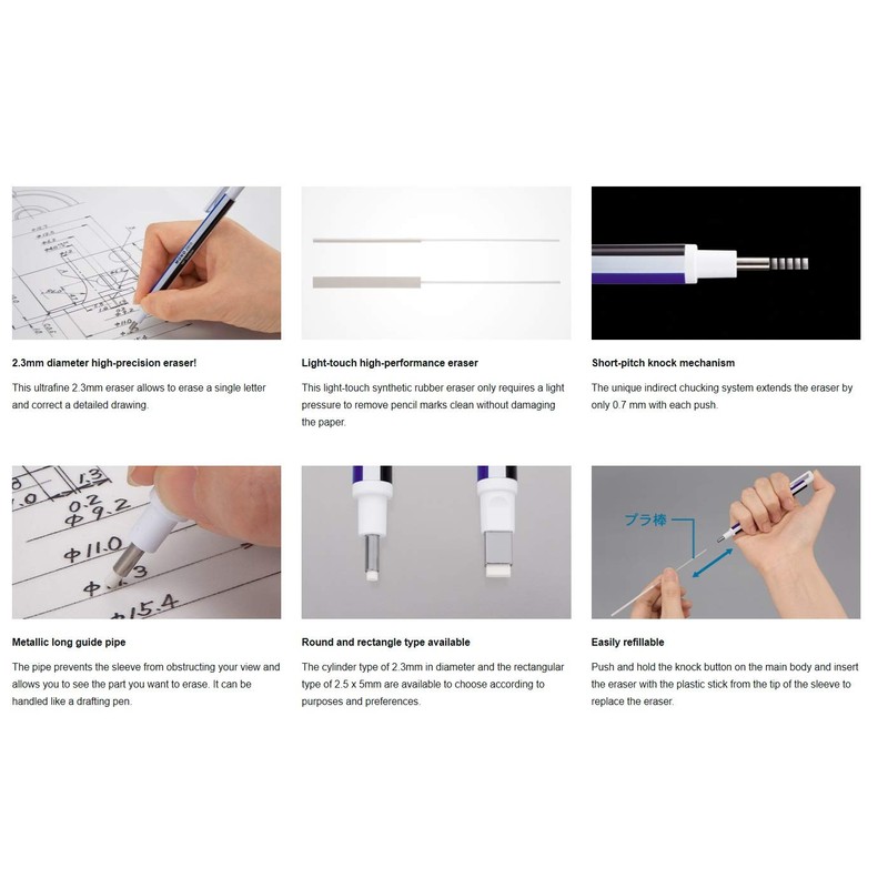 Tombow Borrador con soporte, Mono Zero, Plateado