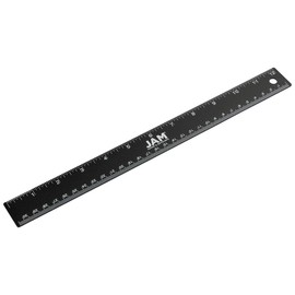 JAM PAPER Strong Aluminum Ruler - 12 Inch - Metal Ruler with Non-Skid Cork Backing - Black Metallic - Sold Individually