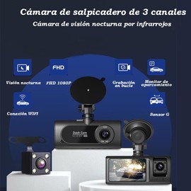 Lirgcuatro DashCam para Auto, HD 1080P Cámara Carro Delantera Trasera Interior con Tarjeta SD 64GB, IPS 2.0'', Ángulo Ancho 170°, Frontal Interior y Trasera Grabadora de Conducció