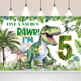 Five A-Saurus Birthday Decoration Dinosaur 5th Birthday Party Supplies Five Rex Party Supplies Five A Saurus Banner Jungle Dinosaur Rawr I'm 5 Party Decor