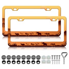 HCSS 2PCS Silhouette of Wild Animal License Plate Frames, Animals Grassland Aluminum Metal License Plate Holder Covers, Rust-Proof Waterproof Car Decorative Tag Frames for Standard US 12x6 Inch