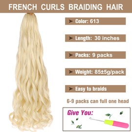 COOKOO 30 Inch French Curl Braiding Hair 9 Packs Loose Wave Crochet Braids for Black Women Spanish Curly Braiding Hair Extensions Pre Stretched Braiding Hair for BOHO Box Braids Crochet Hair 613#