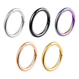 Pack of 5 Nose Piercing Ring, Hoop Nose Ring, Nostril Piercing Ring Set, Lip Piercing Ring, Thin, Nose Rings, Nose Piercing, Septum Piercing, Septum Rings for Men and Women, Silver, Gold, Black, Rose
