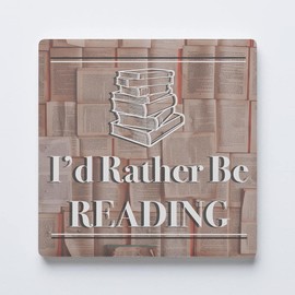 Books -Rather Be Reading, Joyride Home Decor, Single Ceramic Coaster, 4-inch Individual Square Drink Coaster, Non-Slip Cork Back, Protects Surfaces, Express Your Style.