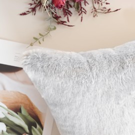 SeaBeauty Luxury Soft Faux Fur Cushion Cover, Decorative Pillow Cover Cozy Fluffy Pillow Covers for Bed/Couch, No Pillow Insert, Set of 2, 18" x 18" Inch, Grey Print