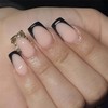 QEYRIYI Black French Tip Press on Nails Short Square Fake