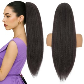 Silk-co Yaki Wavy Ponytail 60 cm, Synthetic Wavy Hair Extension with Drawstring, Natural Ponytail Braid Extension Hairpiece for Women, Light Dark Brown