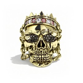 Koguxuix Skull Ring Gold CZ Crystal Skeleton King Punk Men's Skull Ring Street Rock Jewelry Accessories Size 8-13 for Women Men (Size 8)