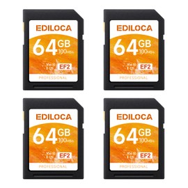 Ediloca SD Card 64GB, 4Pcs, Memory Card, Up to 100MB/s, UHS-I, C10, U3, V30, Full-HD & 4K Video, Camera SD Card, Must-Have for Professional Photographers(EF2)