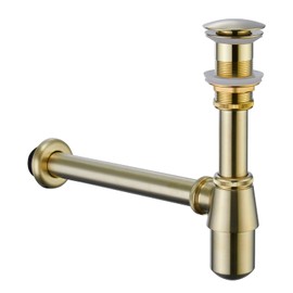 Tapón de Fregadero de Baño, Trampa de Botella P, Núcleo de Latón de 1-1/4 Pulgadas, Kit Completo de Entrada de Deslizamiento, Juego de Tapones de Lavabo SIN Rebosadero, Oro Cepillado