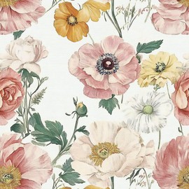 Wudnaye Floral Peel and Stick Wallpaper Vintage Peony Contact Paper 17inch×196.8nch Large Flower Wall Paper Self Adhesive Removable Wallpaper Waterproof for Bathroom Wall Cabinets Boho Bedroom Decor