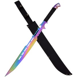 Snake Eye Tactical Fantasy Sword w/Nylon Sheath Machete Outdoors Camping (023, Rainbow)