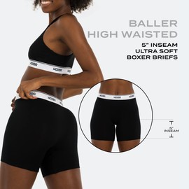 Woxer Womens Boxers - Baller 5" High Waisted Boy Shorts Underwear for Women - Boxers for Women, Womens Boxer Briefs Black