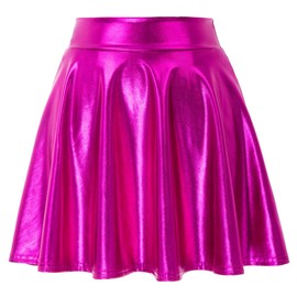 KAVUNEST Girls Metallic Skater Skirts Shiny Pleated Flared Mini Tutu Skirt for Special Festival and Birthday Party Hot Pink, 5-6 Years