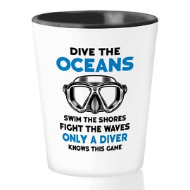 Scuba Diving Gift Shot Glass 1.5oz - diver knows this game - Deep Sea Diver Ocean Lovers Scuba Diver Snorkel Snorkeling Shark Breather Underwater