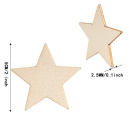 CUWELT 200pcs 50mm Wooden Stars Slices, 5cm/2inch Wooden Star Christmas, Embellishments Star Natural Tags, Unfinished Star Wood Slices for Wedding Party DIY Crafts Table Scatter Decoration