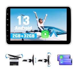 Junsun US Stock 1 DIN Car Stereo with 10" Rotatable Touch Screen for Universal with Camera CarPlay Android Auto GPS NavigationScreen Size: 10.1", ROM: WIFI + Carplay +Camera, RAM: 2GB+64GB