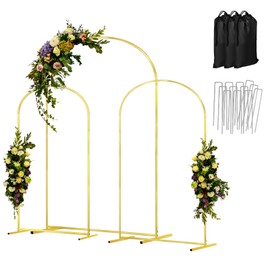 COLRASN Arch Backdrop Stand Set of 3 Gold Wedding Arches for Ceremony Bridal Arch Stand 7.2FT & 6.6FT & 6FT Garden Arbor Frame for Wedding Birthday Party Baby Shower Photo Booth Background Decor