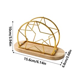 AIM & GGKK Gold Napkin Holder for Table with Wooden Base - Geometric Metal Wire Paper Napkin Holder, Modern Restaurant & Home Dining Accessories (6.14" L x 3.94" H)