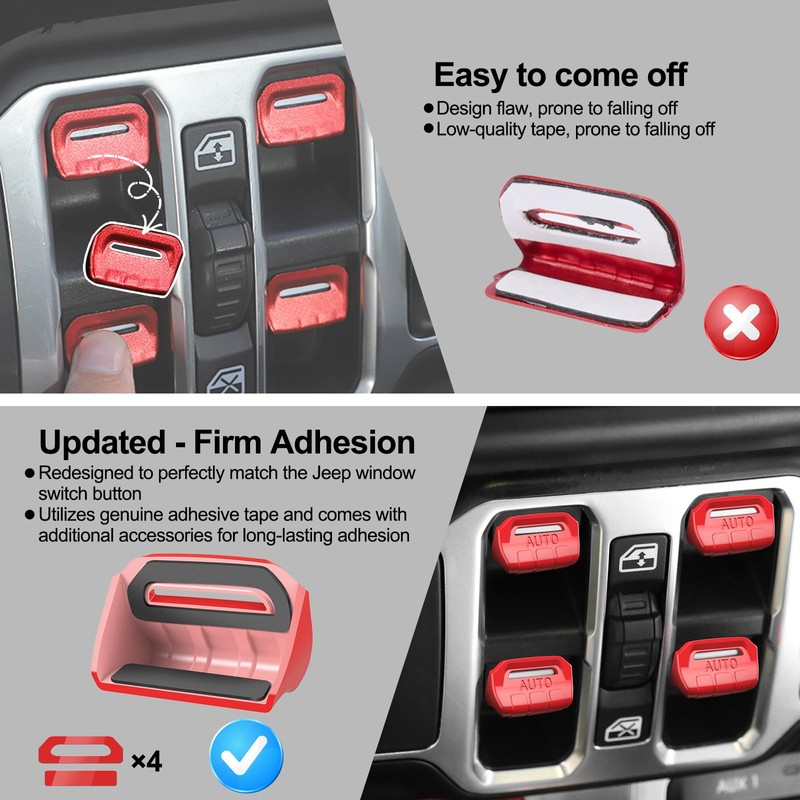 DIAMOOKY 4PCS Upgraded Window Switch Button Cover Compatible with Jeep