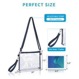 Bagenius Clear Purse Stadium Approved for Women, Transparent Clear Bag with Removable Straps for Work Festival Sporting Events and Concert - Navy