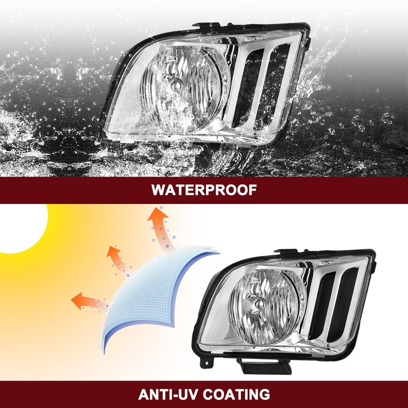 JSBOYAT Headlight Assembly Pair for 2005-2009 Ford Mustang OEM Halogen